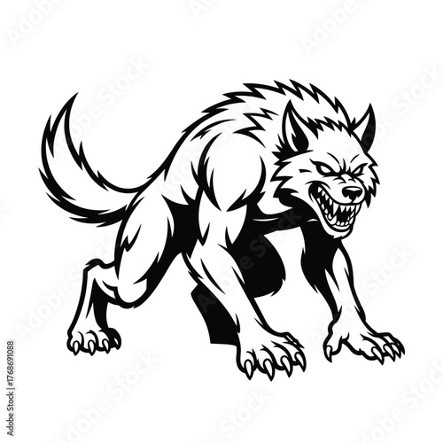 Fierce werewolf monster with sharp teeth and claws