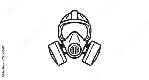 gas mask, vector, illustration, icon, protection, safety, respirator, mask, filter, air, toxic, pollution, chemical, military, defense, industrial, equipment, danger, hazard, protective gear, minimal,