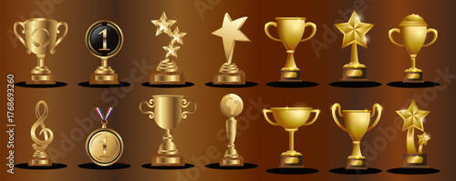 winner trophy design vector set