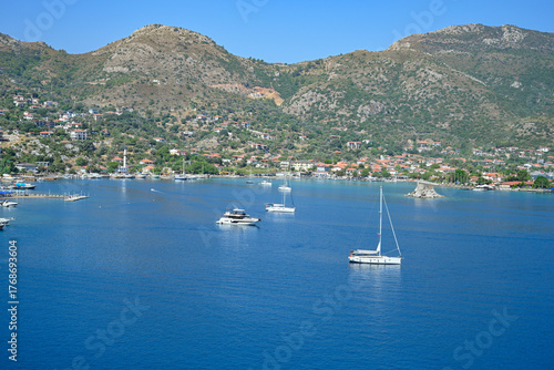 Fototapeta Naklejka Na Ścianę i Meble -  Selimiye is a neighbourhood of the municipality and district of Marmaris, Muğla Province, Turkey. A popular cove for boat and yacht tourism. It lies in the Bozburun Peninsula
