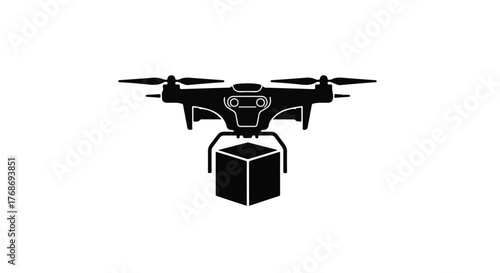 Modern drone delivering a package with advanced technology, symbolizing fast and efficient logistics.