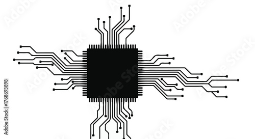 Central processing unit with radiating digital connections on a clean white background