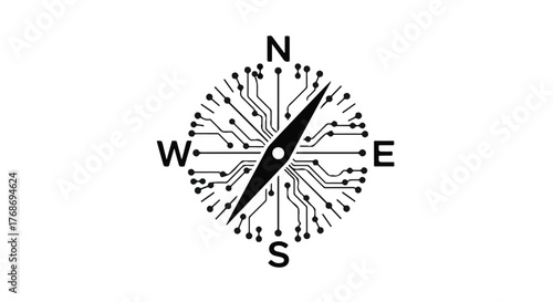 Digital compass with integrated circuitry, symbolizing technology and navigation.