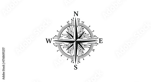 Elegant compass rose illustration symbolizing direction and guidance on a clean white background