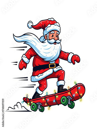 Santa Claus Skateboarding with Festive Lights christmas