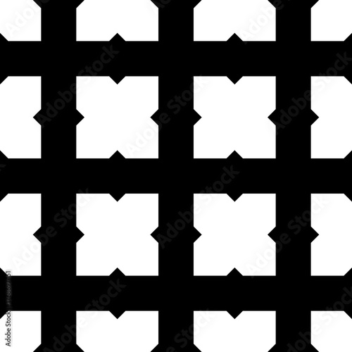 Seamless surface pattern design with Moroccan crosses tiles ornament. Oriental traditional ornamentation with repeated geometric shapes. Ancient mosaic wallpaper. Tile motif. Digital paper for print.