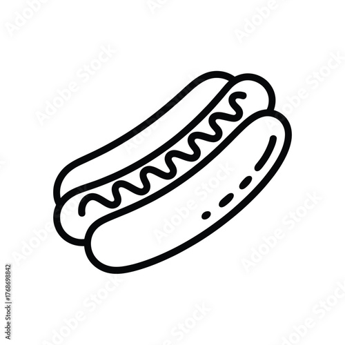 Simple line drawing of a hot dog with mustard