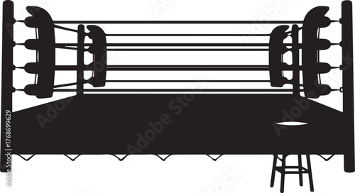 Boxing ring with ropes and corner posts ready for a championship fight event