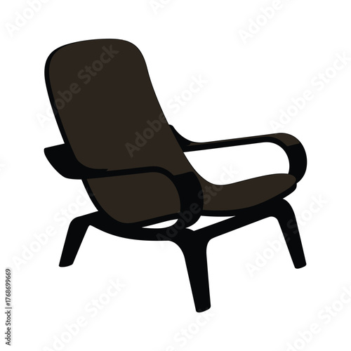 Modern dark lounge chair with curved armrests and wooden legs