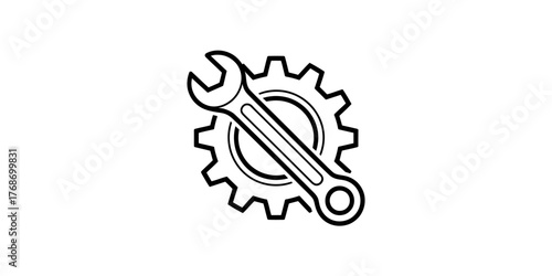 Continuous line drawing of a wrench and gear symbolizing mechanics and repair vector