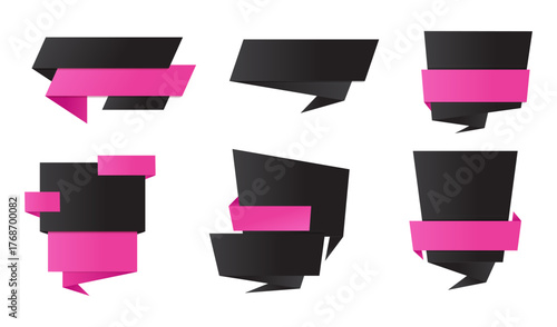 Black and pink ribbon banners set