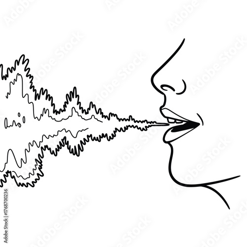 Woman speaking with sound waves emanating from her mouth