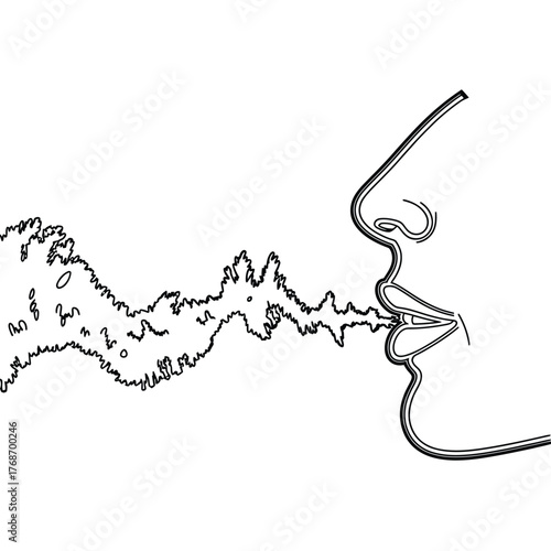 Abstract sound wave emanating from a profile of a human face