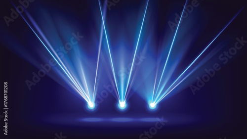 Laser light show. Abstract nightclub stage with spotlight laser beams, disco club scene with led rays. Vector nightlife realistic background.
