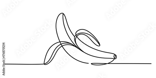 Minimalist continuous line drawing of a peeled banana elegant single line art illustration vector