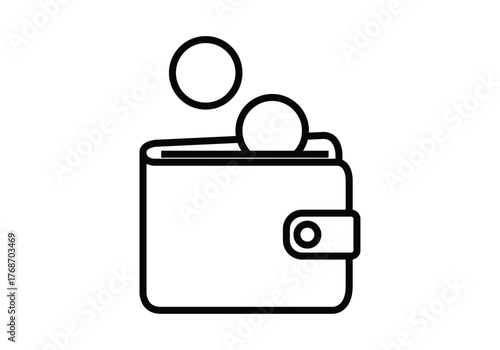 Icono negro de cartera con monedas 