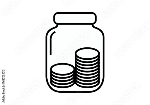 Icono negro de bote de cristal con monedas para ahorrar 