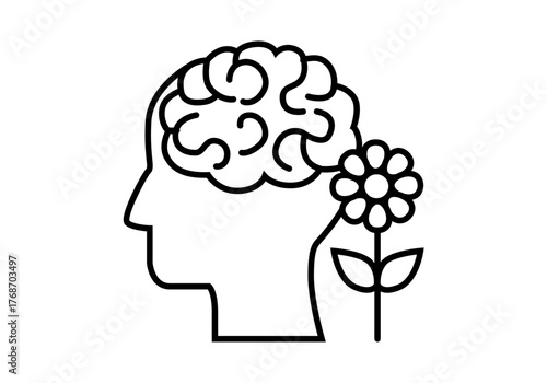 Icono negro de salud mental con persona y flor