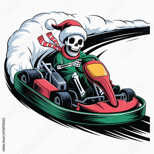 Santa Skeleton Go-Kart Racer Christmas Illustration
