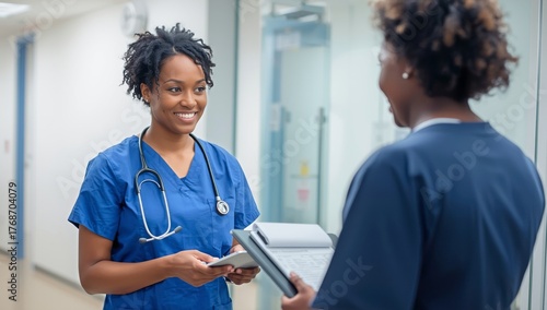 Health Care Professionals Share Important Information in a Medical Facility D...