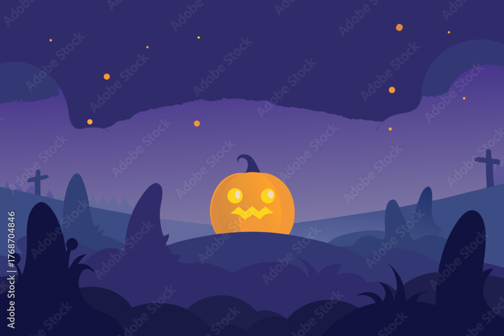Fototapeta premium ghostly pumpkin field glowing through mist on transparent background