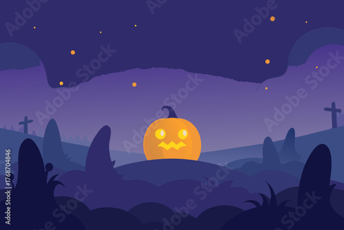 ghostly pumpkin field glowing through mist on transparent background