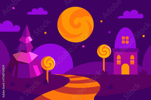 haunted candyland glowing purple and orange on transparent background
