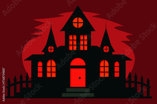 Haunted mansion windows glowing red on transparent background
