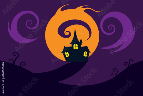Pumpkin storm swirling around haunted mansion on transparent background