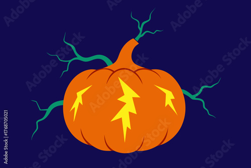 Pumpkin storm with glowing lightning veins on transparent background