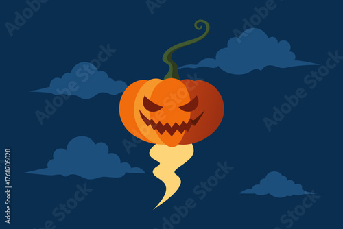 Pumpkin tornado lighting up haunted sky on transparent background