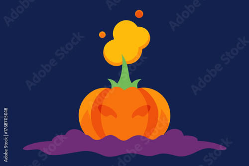 pumpkin volcano erupting glowing orange smoke on transparent background
