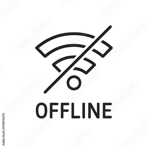 Minimal line icon of offline mode with crossed-out Wi-Fi signal, symbolizing no internet connection and network unavailability