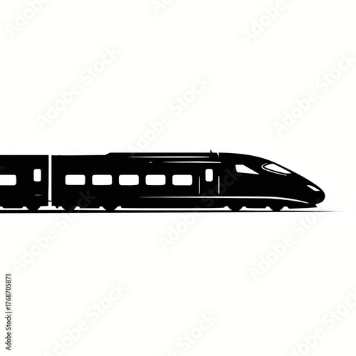 Side view black silhouette vector icon of an aerodynamic high-speed bullet train for modern rapid intercity passenger transport, symbolizing speed and technology