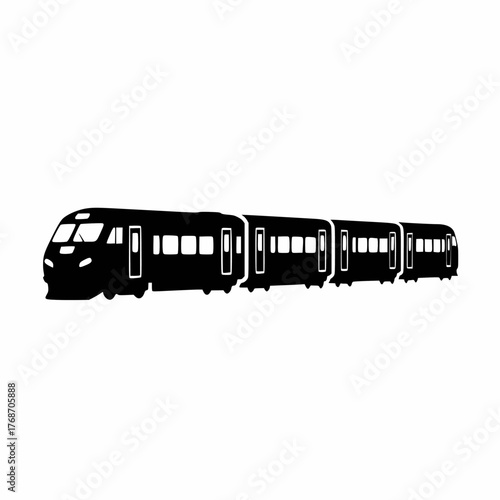 Sleek black silhouette vector of a modern high-speed electric commuter or passenger train with multiple cars for mass rapid transit and intercity travel