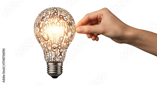 Illuminating Education Learning Lightbulb Idea with Hand on Isolated Background