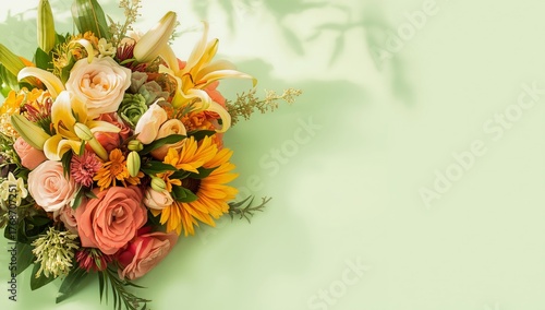 Beautiful Floral Bouquet Arrangement With Vibrant Colors on a Light Green Bac...