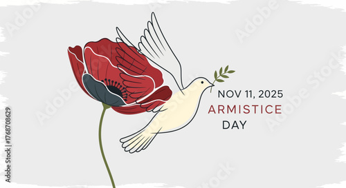 Remembering Armistice Day November 11th 2025 With Elegant Dove and Poppy Design, a Symbol of Peace and Remembrance, perfect for Commemorative Events, Educational Materials, or Patriotic Projects