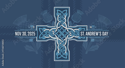 Celebrate St. Andrew's Day on November 30th, 2025 with this elegant Celtic cross design, perfect for invitations, banners, or social media posts honoring Scottish heritage