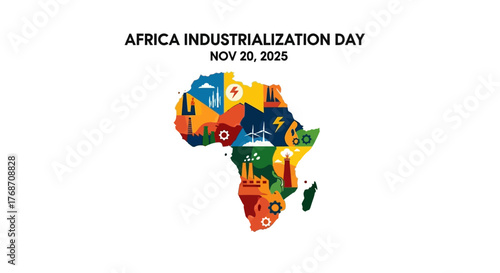 Celebrate Africa Industrialization Day on November 20, 2025 with vibrant artwork representing industry, energy, and progress across the continent for a modern and impactful design