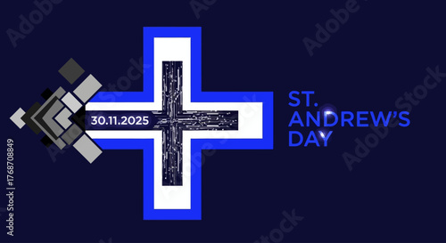 Celebrate St. Andrew's Day with a vibrant design featuring a bold blue and white cross, perfect for social media, invitations, and digital promotions, 30.11.2025