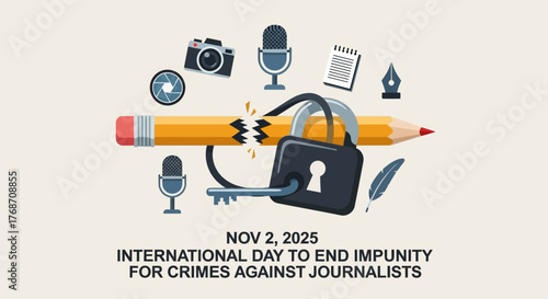 Advocating for journalists' safety on International Day to End Impunity, demanding justice and freedom of the press, supporting media rights with camera, microphone, and pen