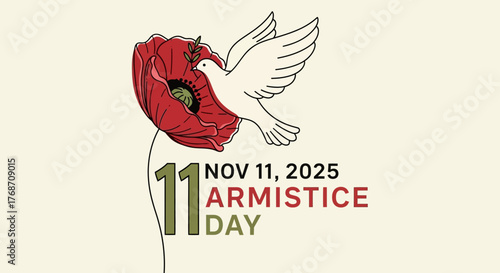 Remember and Honor Armistice Day 2025 with a Symbolic Poppy and Dove of Peace, Perfect for Memorials, Remembrance Services, and Patriotic Celebrations