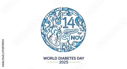 Raise awareness this World Diabetes Day with this symbolic illustration for health campaigns and medical education, promoting health and well-being worldwide in November