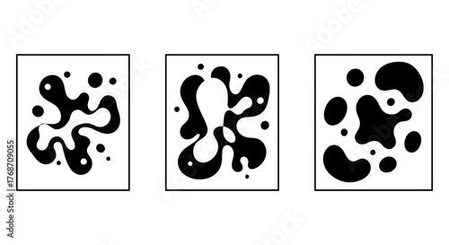 abstract art shapes three graphic designs with blob elements arranged as quirky patterns modern wall decor print unique illustration artistic
