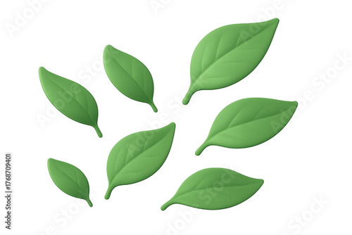 Green leaves pattern in 3d rendering style, fresh natural foliage, eco-friendly plant elements on transparent background