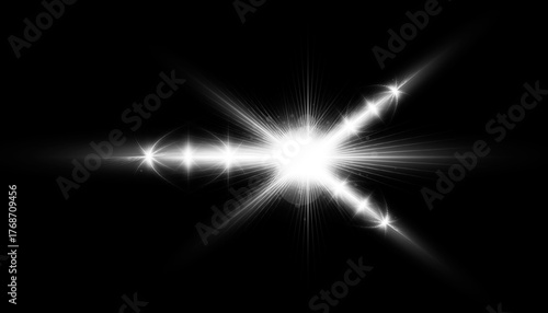 White lens flare light on black background