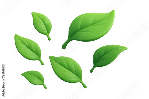 Green leaves flying, natural plant elements, fresh spring organic ecology symbol, 3d illustration