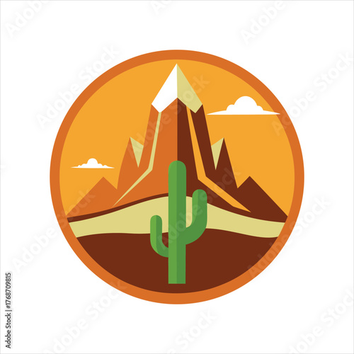 Cactus and Mountain Silhouette Logo Design Template