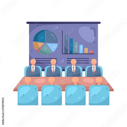 Illustration of Business Meeting with Presentation 